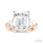 1 1/10 Ctw Tri-Mount Emerald Shape Center Pear and Round Cut Diamond Semi-Mount Engagement Ring in 14K Rose and White Gold